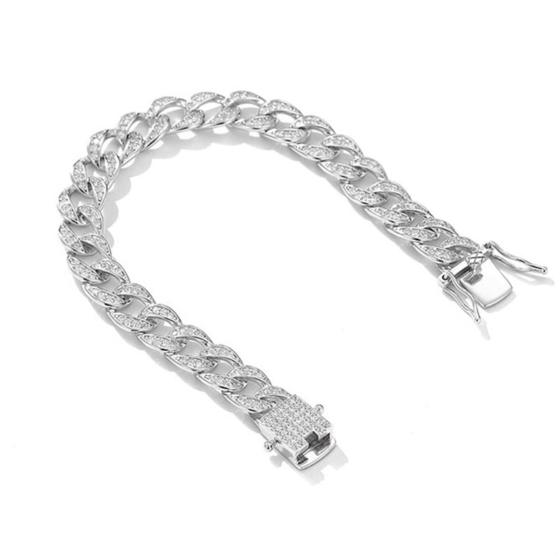 Sterling Silver Moissanite Cuban Link Chain Bracelet