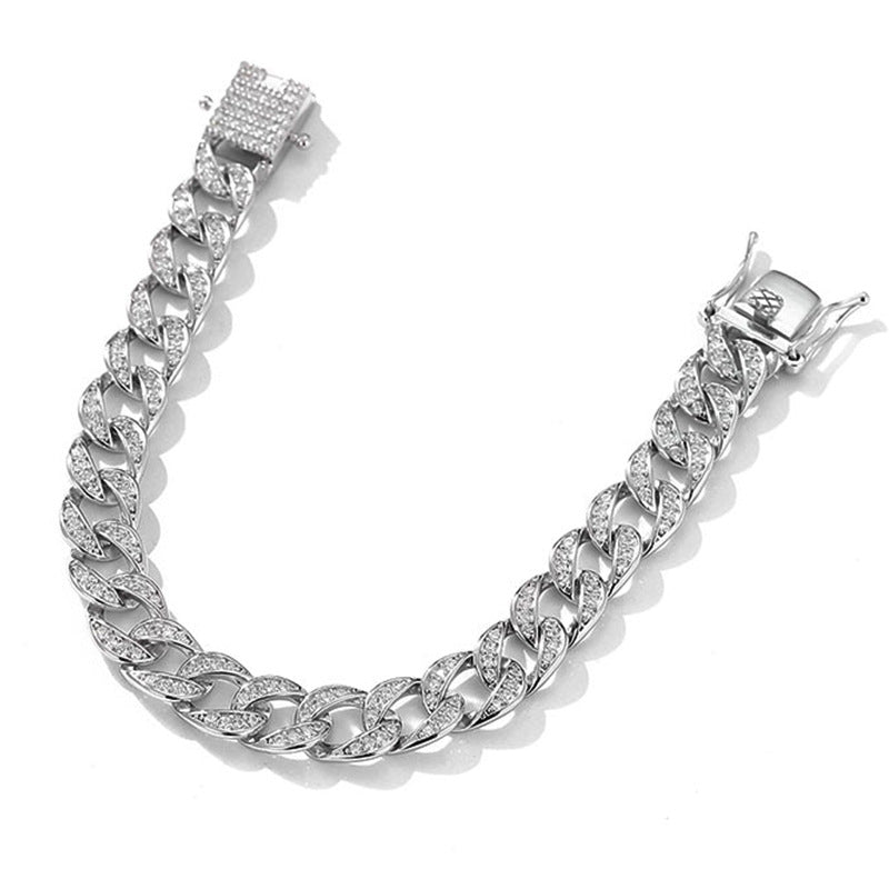 Sterling Silver Moissanite Cuban Link Chain Bracelet