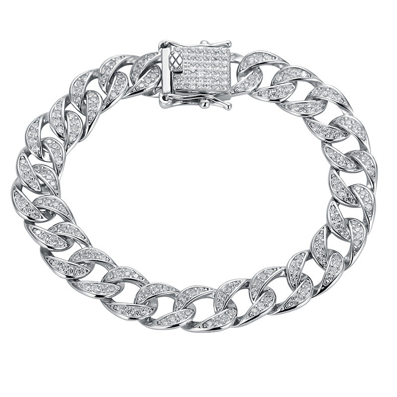 Sterling Silver Moissanite Cuban Link Chain Bracelet
