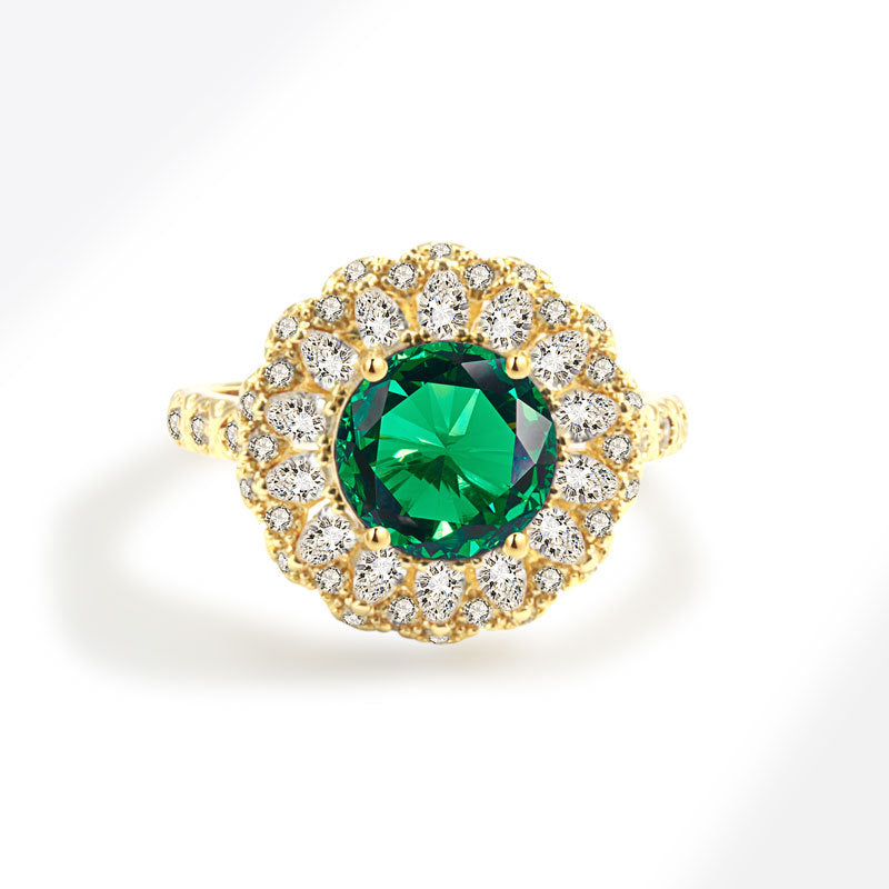 Emerald Glow Moissanite Ring – Luxury Green Stone | White Gold Finish