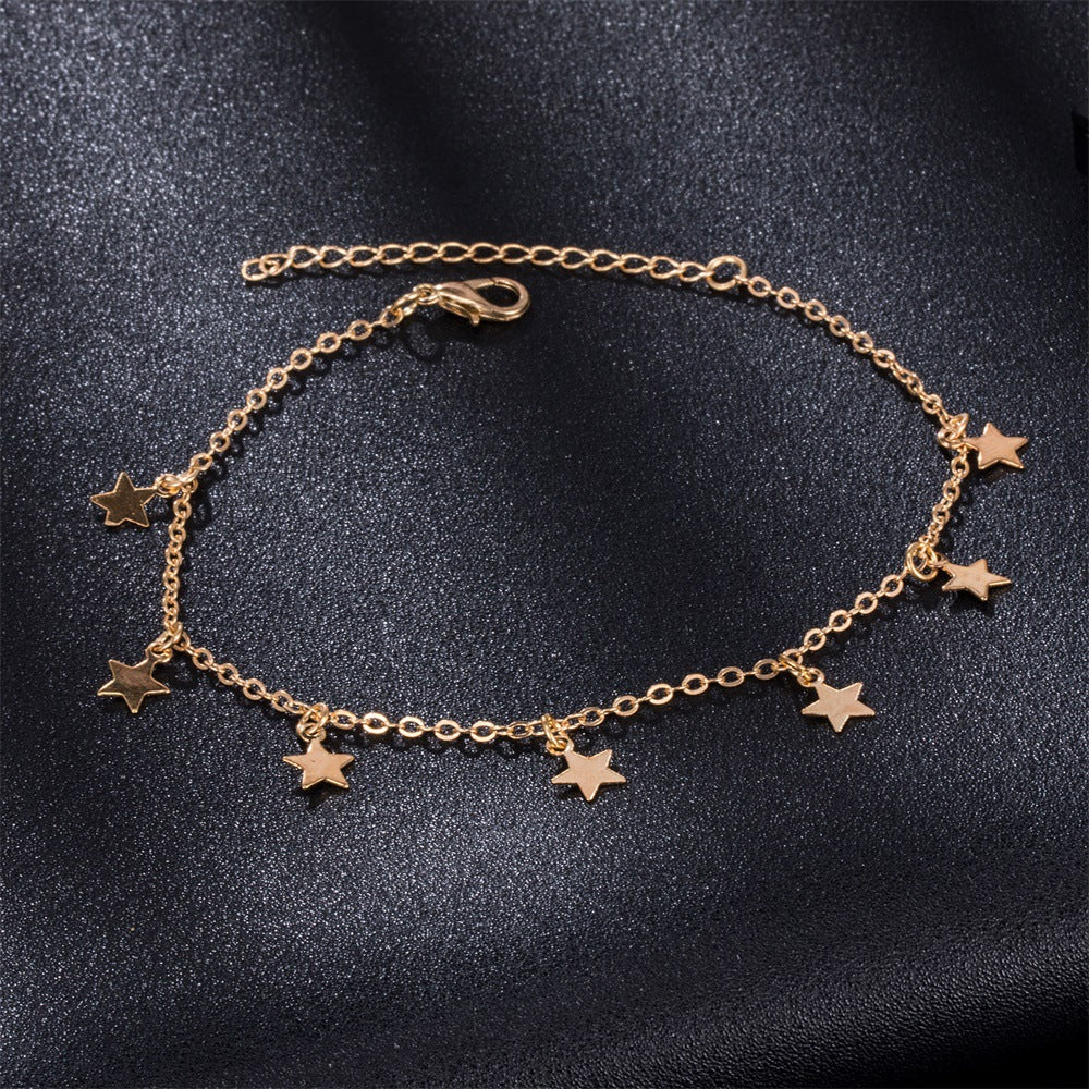 Gold Star Anklet Bracelet – Simple Minimalist Foot Jewelry for Women