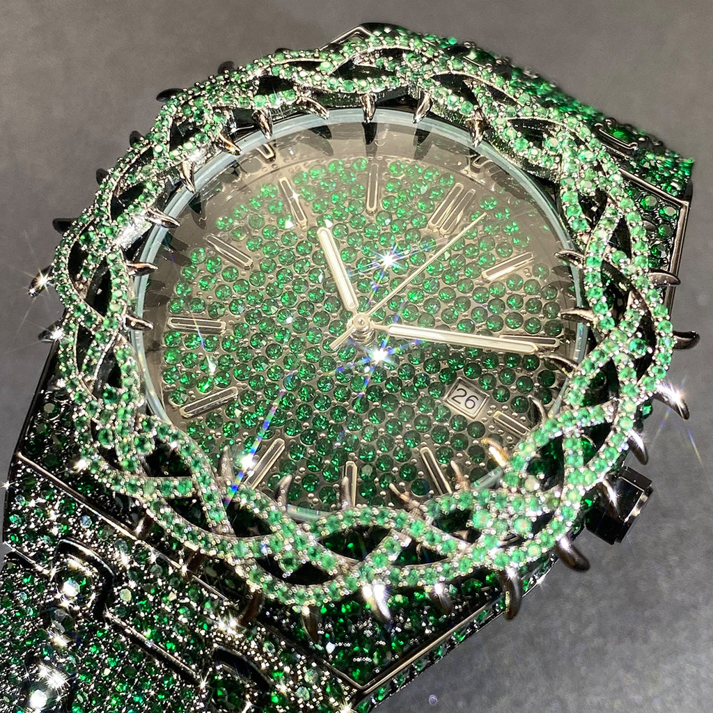 Mens Watch With Green Full-Covering Zircon Inlays