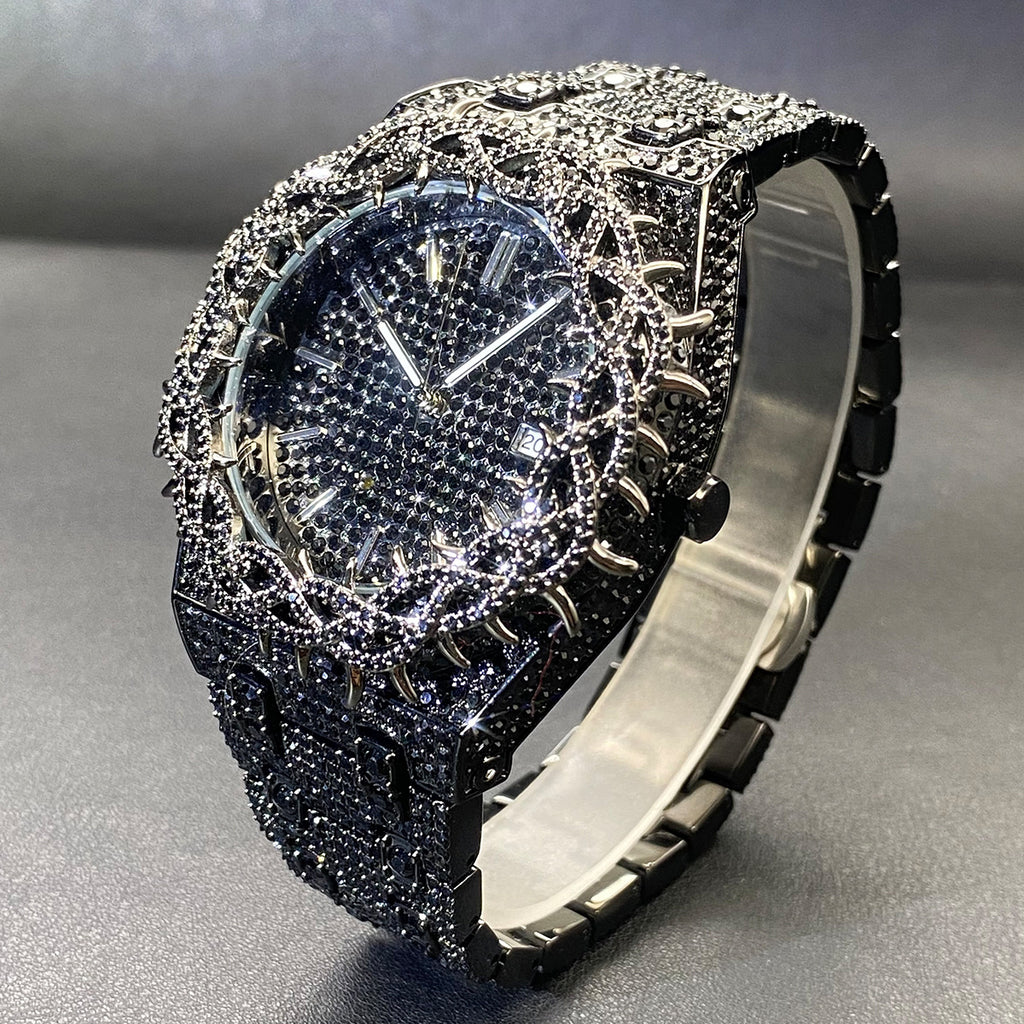 Mens Watch With Green Full-Covering Zircon Inlays