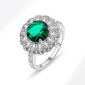 Emerald Glow Moissanite Ring – Luxury Green Stone | White Gold Finish