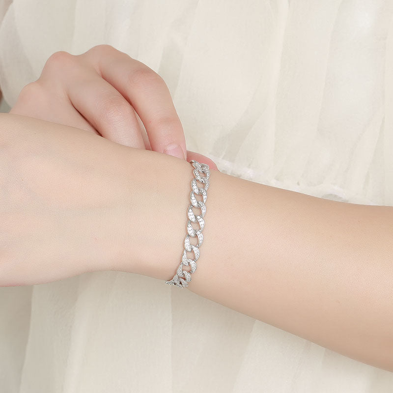 Sterling Silver Moissanite Cuban Link Chain Bracelet