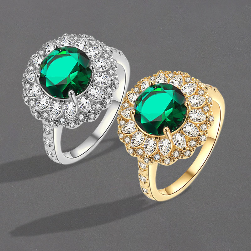 Emerald Glow Moissanite Ring – Luxury Green Stone | White Gold Finish