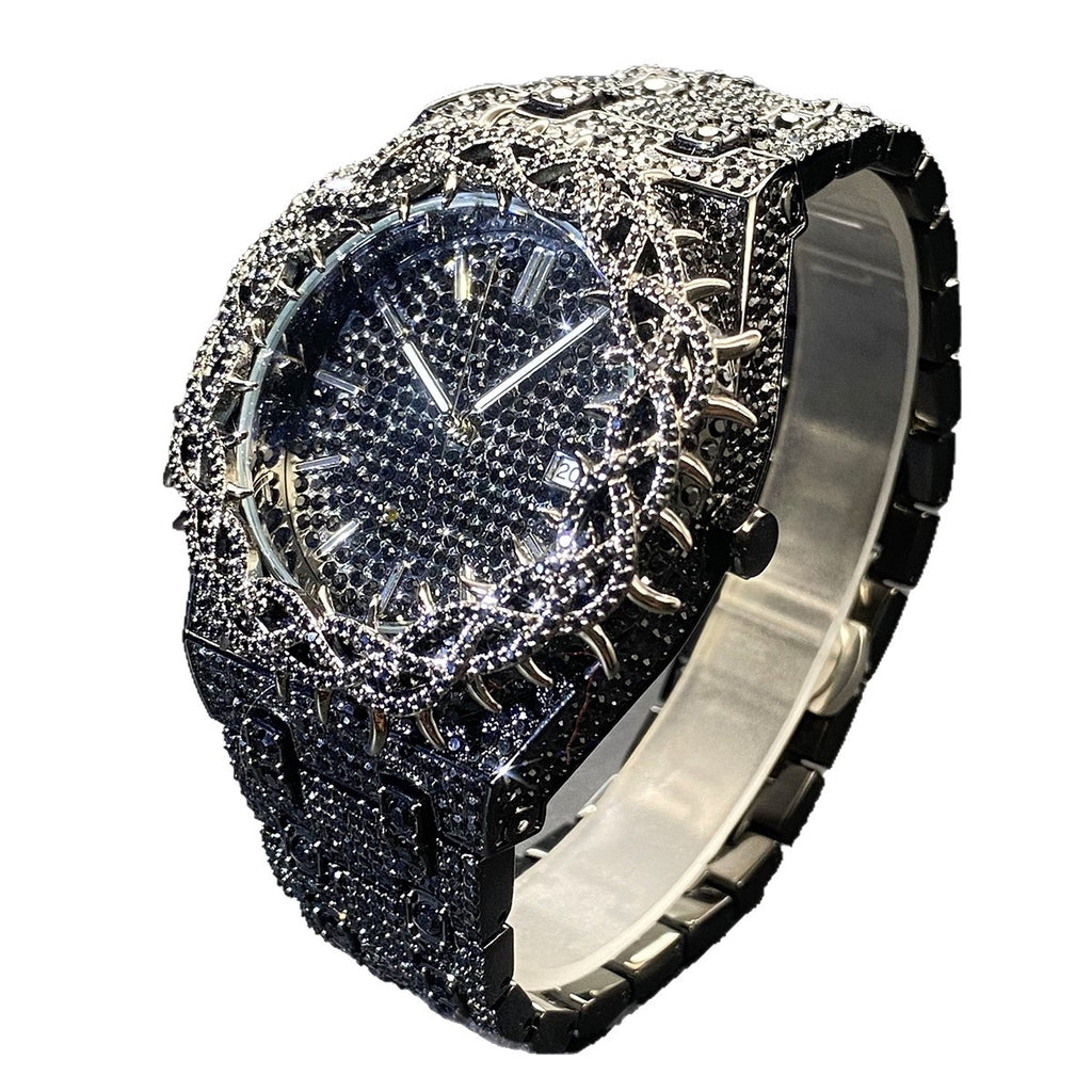 Mens Watch With Green Full-Covering Zircon Inlays