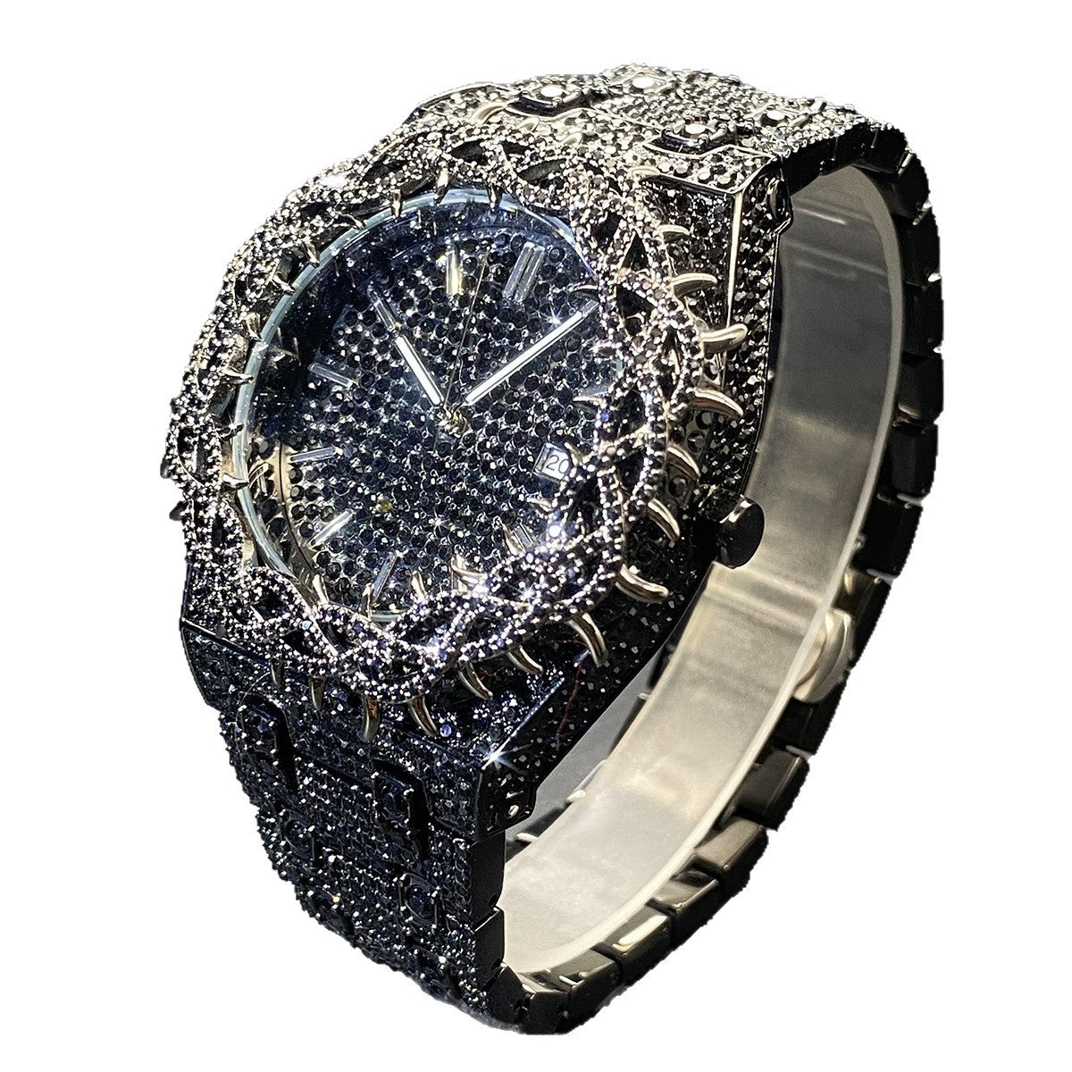Mens Watch With Green Full-Covering Zircon Inlays
