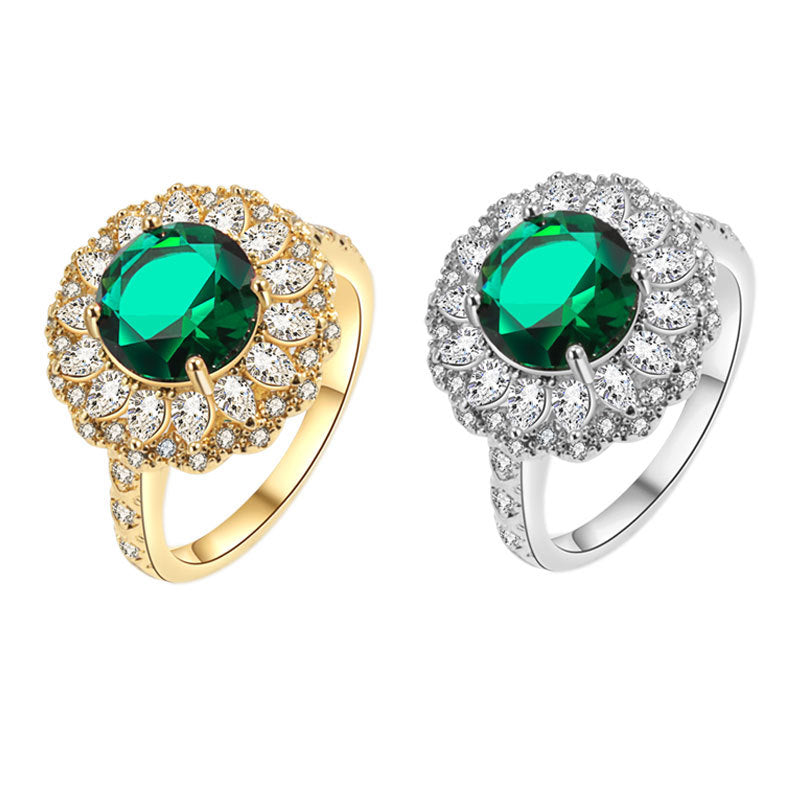 Emerald Glow Moissanite Ring – Luxury Green Stone | White Gold Finish